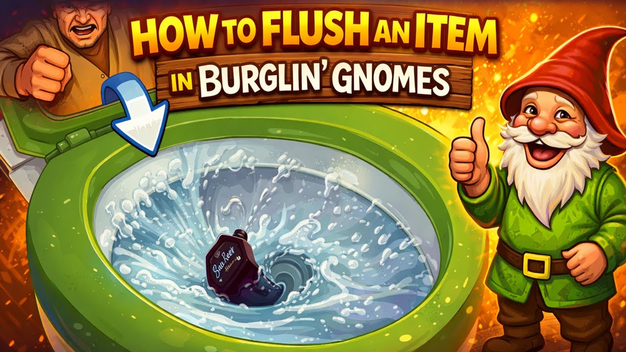 Burglin Gnomes toilet flood guide showing item flushed in the bathroom toilet